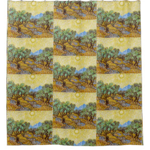 Van Gogh Olive Trees - Golden Sun & Sky Art Shower Curtain