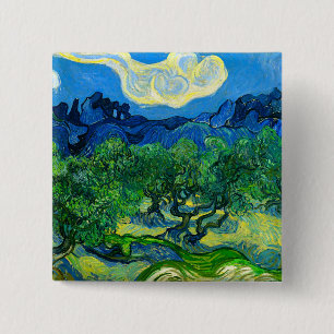 Van Gogh Olive Trees in a Mountainous Landscape 15 Cm Square Badge