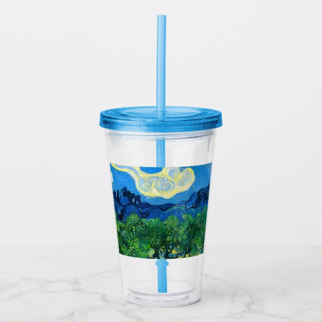 Van Gogh Olive Trees in a Mountainous Landscape Acrylic Tumbler (Front)