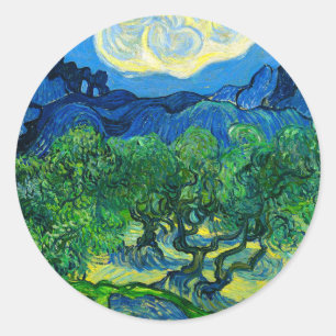 Van Gogh Olive Trees in a Mountainous Landscape Classic Round Sticker