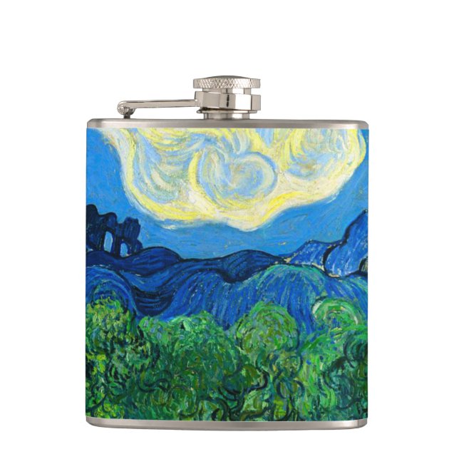 Van Gogh Olive Trees in a Mountainous Landscape Hip Flask (Front)