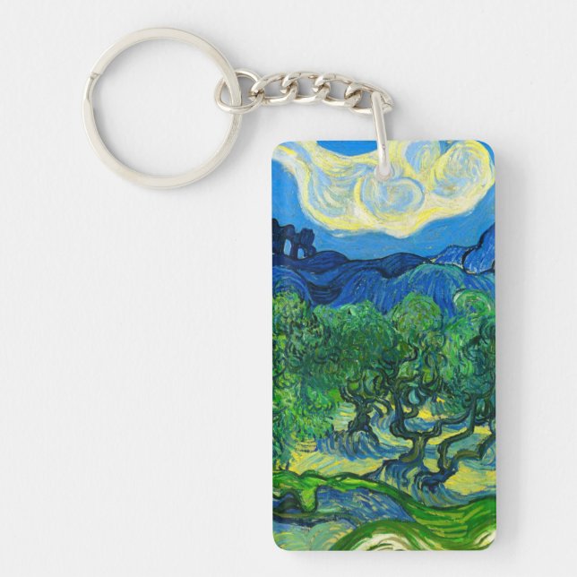 Van Gogh Olive Trees in a Mountainous Landscape Key Ring (Front)