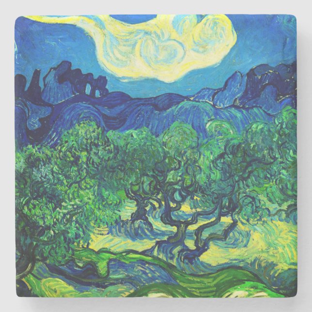 Van Gogh Olive Trees in a Mountainous Landscape Stone Coaster (Front)