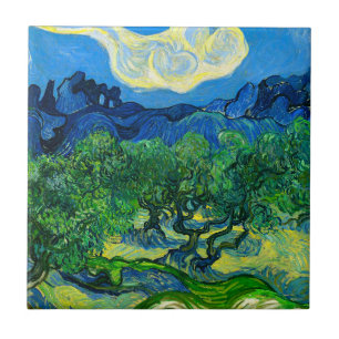 Van Gogh Olive Trees in a Mountainous Landscape Tile