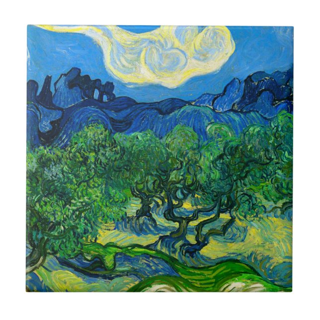 Van Gogh Olive Trees in a Mountainous Landscape Tile (Front)