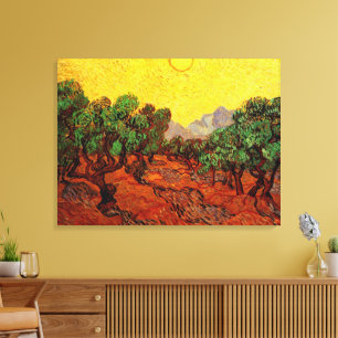 Van Gogh Olive Trees with Yellow Sky and Sun Canvas Print