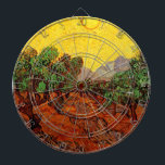 Van Gogh Olive Trees with Yellow Sky and Sun Dartboard<br><div class="desc">Olive Trees with Yellow Sky and Sun by Vincent van Gogh is a vintage fine art post impressionism landscape nature painting. A farming scene with a grove of fruit trees on a hot and sunny summer day. It is one of over a dozen landscapes of olive trees that van Gogh...</div>