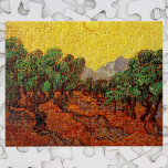 Van Gogh Olive Trees with Yellow Sky and Sun Jigsaw Puzzle<br><div class="desc">Olive Trees with Yellow Sky and Sun by Vincent van Gogh is a vintage fine art post impressionism landscape nature painting. A farming scene with a grove of fruit trees on a hot and sunny summer day. It is one of over a dozen landscapes of olive trees that van Gogh...</div>
