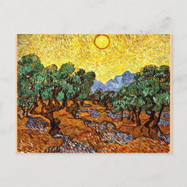 Van Gogh - Olive Trees with Yellow Sky and Sun Postcard (Front)