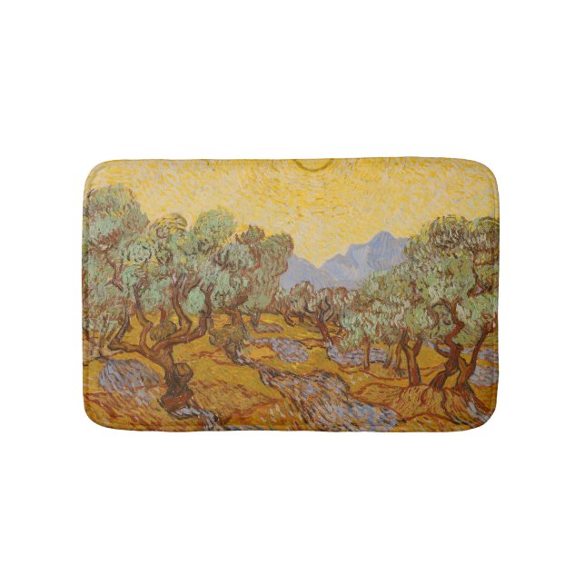 Van Gogh Olive Trees Yellow Sun Sky Bath Mat (Front)