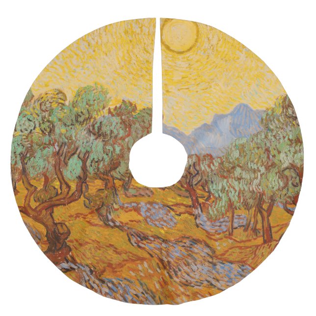 Van Gogh Olive Trees Yellow Sun Sky Brushed Polyester Tree Skirt (Front)