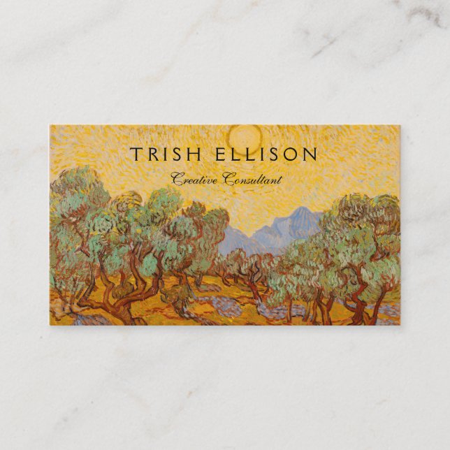 Van Gogh Olive Trees Yellow Sun Sky Business Card (Front)