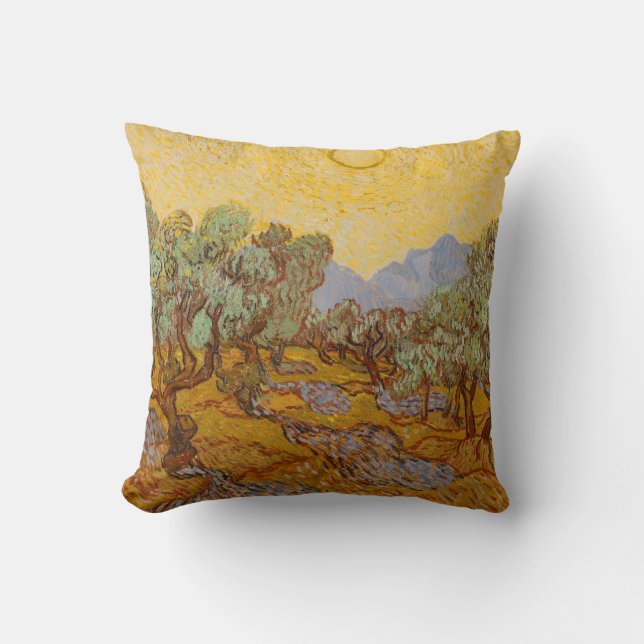 Van Gogh Olive Trees Yellow Sun Sky Cushion (Front)