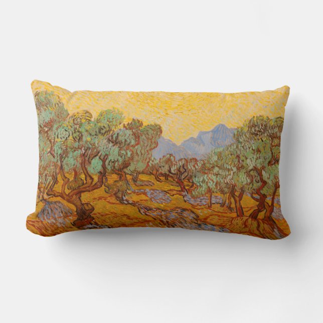 Van Gogh Olive Trees Yellow Sun Sky Lumbar Cushion (Front)