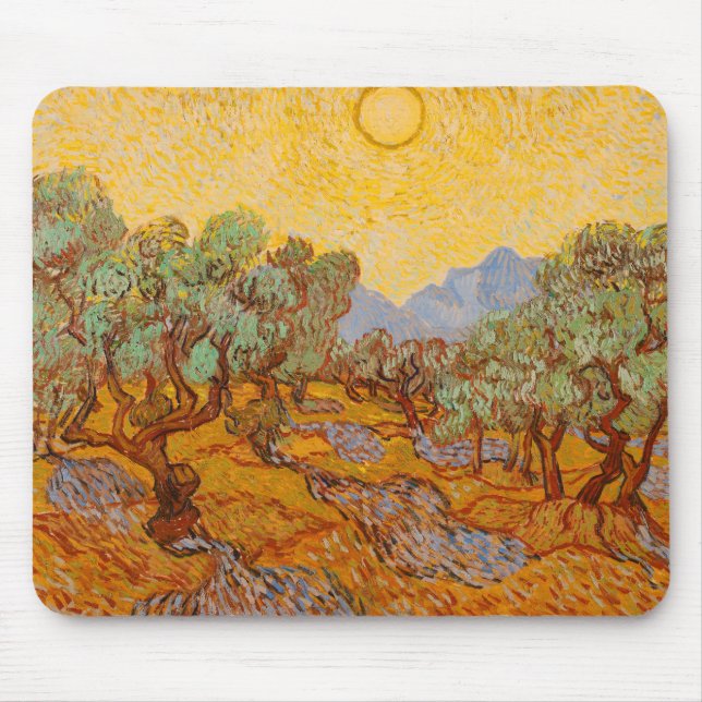 Van Gogh Olive Trees Yellow Sun Sky Mouse Pad (Front)