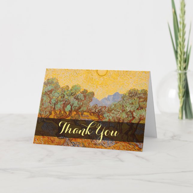 Van Gogh Olive Trees Yellow Sun Sky Thank You Card (Front)