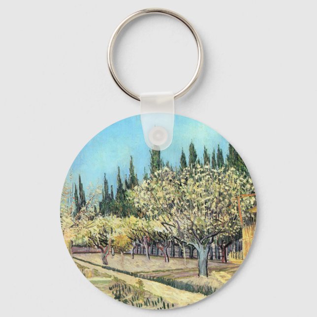 Van Gogh Orchard in Blossom, Bordered by Cypresses Key Ring (Front)