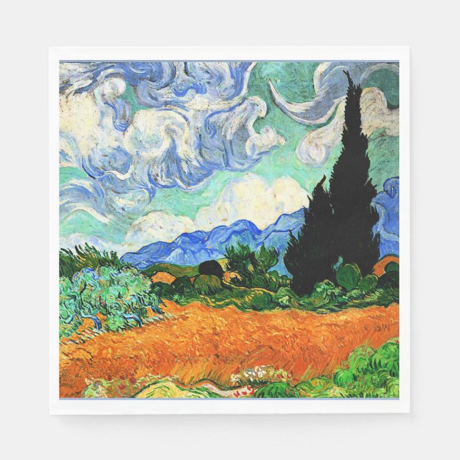 Van Gogh painting, Wheatfield with Cypress Tree Napkin (Front)
