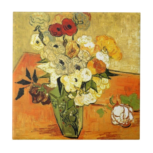Van Gogh Painting Whimsical Blossoms Flowers Vines Tile (Front)