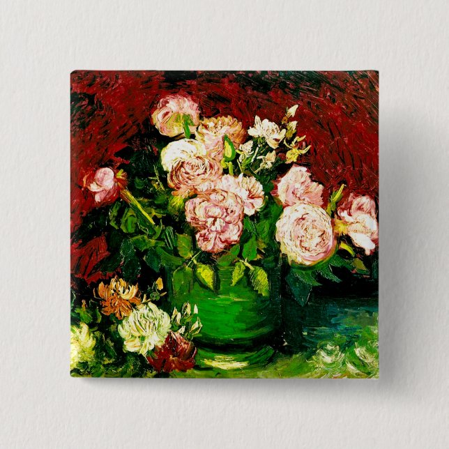 Van Gogh Peonies and Roses 15 Cm Square Badge (Front)