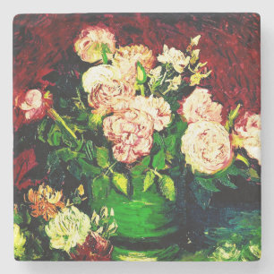 Van Gogh Peonies and Roses Stone Coaster