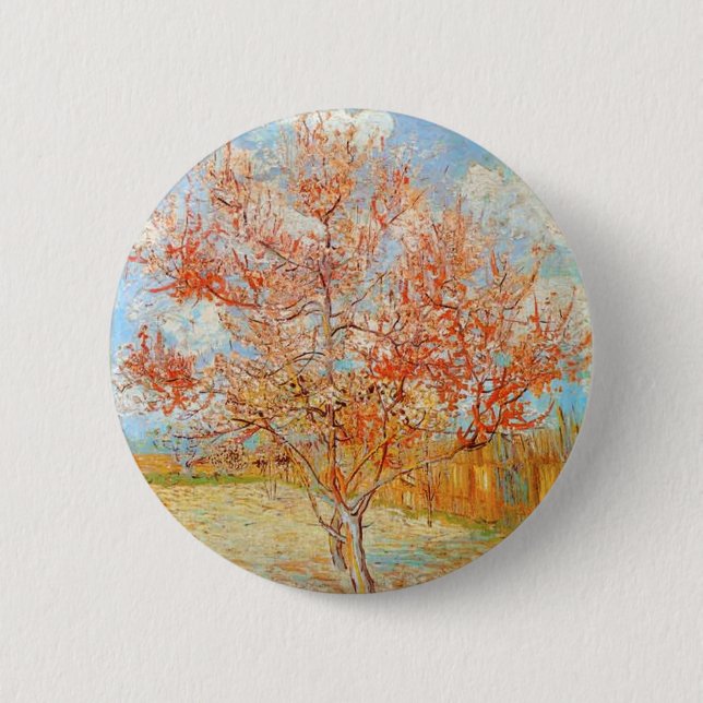 Van Gogh Pink Peach Tree in Blossom Button (Front)