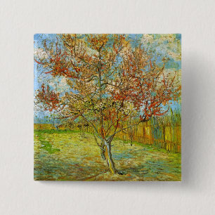 Van Gogh Pink Peach Tree in Blossom, Fine Art 15 Cm Square Badge