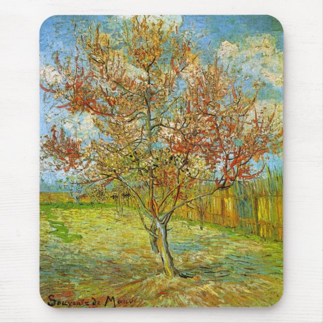 Van Gogh Pink Peach Tree in Blossom, Fine Art Mouse Pad (Front)