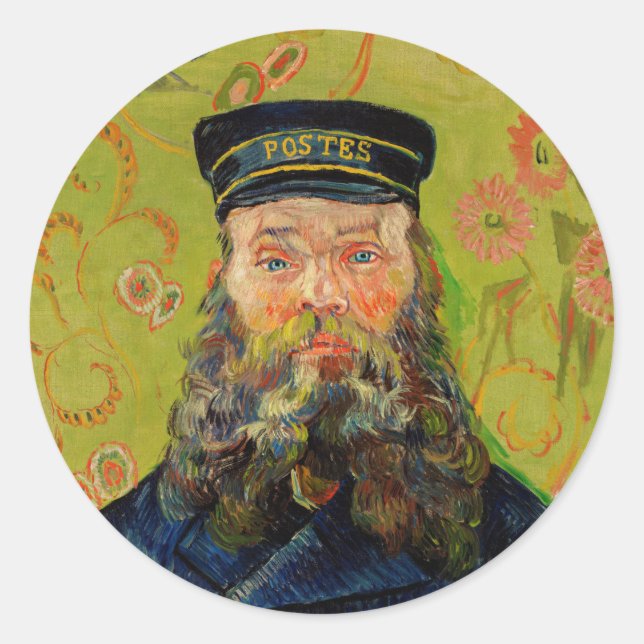 Van Gogh Postman. Portrait impressionism art Classic Round Sticker (Front)