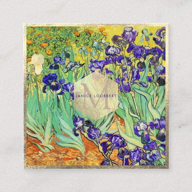 Van Gogh Purple Irises at St. Remy Square Business Card (Front)