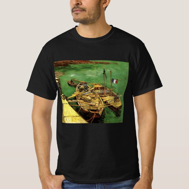 Van Gogh Quay with Men Unloading Sand Barges T-Shirt (Front)