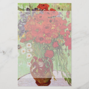 Van Gogh Red Poppies and Daisies, Fine Art Flowers Stationery