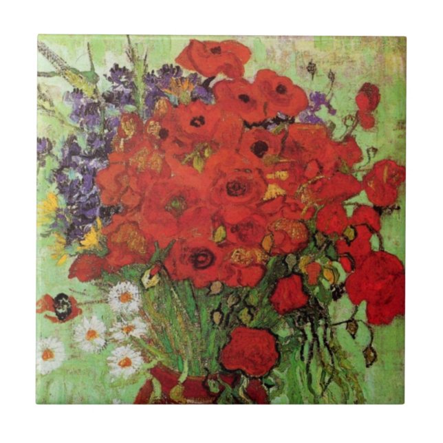 Van Gogh Red Poppies and Daisies Tile (Front)