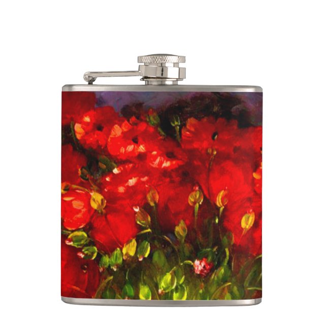 Van Gogh Red Poppies Hip Flask (Front)