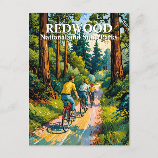 Van Gogh Redwood National Park Family Cycling  Postcard (Front)