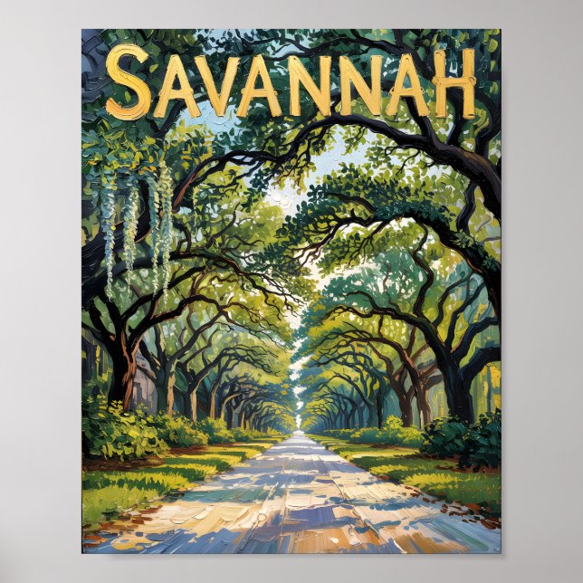 Van Gogh Retro Savannah Georgia Oak Avenue Travel Poster (Front)