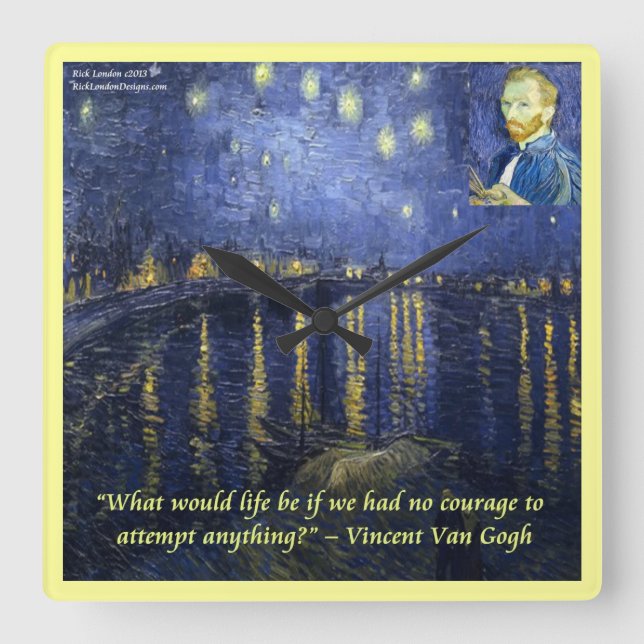 Van Gogh Rhone Starry Night & Quote Wall Clock (Front)