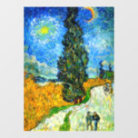Van Gogh Road with Cypress and Star<br><div class="desc">Window Cling featuring Vincent van Gogh’s oil painting Road with Cypress and Star (1890), also known as Country Road in Provence by Night. People walk along a road passing a beautiful cypress tree underneath a blue night sky with yellow moon and stars. A fantastic gift for fans of Post-Impressionism and...</div>