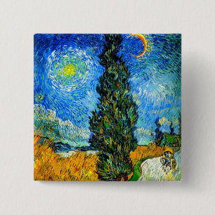 Van Gogh Road with Cypress and Star 15 Cm Square Badge
