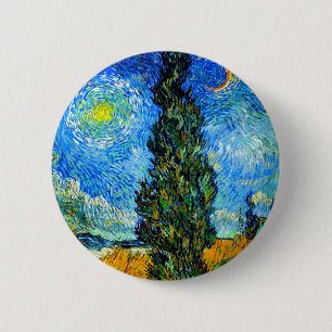 Van Gogh Road with Cypress and Star 6 Cm Round Badge