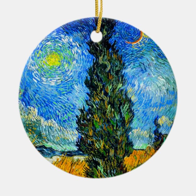 Van Gogh Road with Cypress and Star Ceramic Tree Decoration (Front)