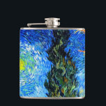Van Gogh Road with Cypress and Star Hip Flask<br><div class="desc">Flask featuring Vincent van Gogh’s oil painting Road with Cypress and Star (1890), also known as Country Road in Provence by Night. People walk along a road passing a beautiful cypress tree underneath a blue night sky with yellow moon and stars. A fantastic gift for fans of Post-Impressionism and Dutch...</div>