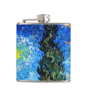 Van Gogh Road with Cypress and Star Hip Flask