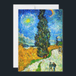 Van Gogh Road with Cypress and Star Invitation<br><div class="desc">Card featuring Vincent van Gogh’s oil painting Road with Cypress and Star (1890), also known as Country Road in Provence by Night. People walk along a road passing a beautiful cypress tree underneath a blue night sky with yellow moon and stars. A fantastic gift for fans of Post-Impressionism and Dutch...</div>