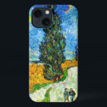 Van Gogh Road with Cypress and Star iPhone 13 Case<br><div class="desc">iPhone Case featuring Vincent van Gogh’s oil painting Road with Cypress and Star (1890), also known as Country Road in Provence by Night. People walk along a road passing a beautiful cypress tree underneath a blue night sky with yellow moon and stars. A fantastic gift for fans of Post-Impressionism and...</div>