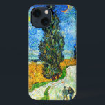 Van Gogh Road with Cypress and Star iPhone 13 Case<br><div class="desc">iPhone Case featuring Vincent van Gogh’s oil painting Road with Cypress and Star (1890), also known as Country Road in Provence by Night. People walk along a road passing a beautiful cypress tree underneath a blue night sky with yellow moon and stars. A fantastic gift for fans of Post-Impressionism and...</div>