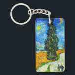 Van Gogh Road with Cypress and Star Key Ring<br><div class="desc">Keychain featuring Vincent van Gogh’s oil painting Road with Cypress and Star (1890), also known as Country Road in Provence by Night. People walk along a road passing a beautiful cypress tree underneath a blue night sky with yellow moon and stars. A fantastic gift for fans of Post-Impressionism and Dutch...</div>