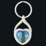 Van Gogh Road with Cypress and Star Key Ring<br><div class="desc">Keychain featuring Vincent van Gogh’s oil painting Road with Cypress and Star (1890), also known as Country Road in Provence by Night. People walk along a road passing a beautiful cypress tree underneath a blue night sky with yellow moon and stars. A fantastic gift for fans of Post-Impressionism and Dutch...</div>