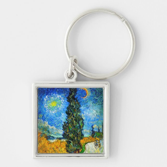 Van Gogh Road with Cypress and Star Key Ring (Front)