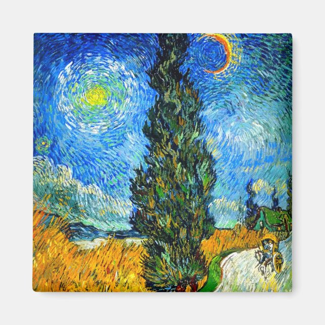 Van Gogh Road with Cypress and Star Magnet (Front)
